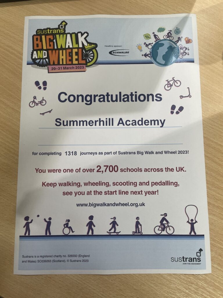 Summerhill second in Bristol for Big Walk and Wheel challenge
